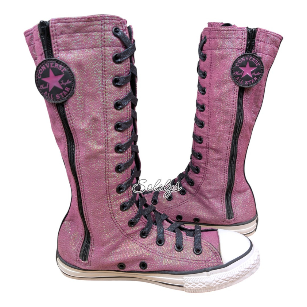 Converse 2012 XHI Extra Calf Knee Hi Purple Sparkle Sneaker Boot Youth Juniors 3